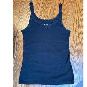 Y2K Black Lace Floral Trim Tank Top Size XL